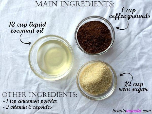 Có những điều chính nguyên liệu để pha cà phê Scrub tự làm cho Cellulite 